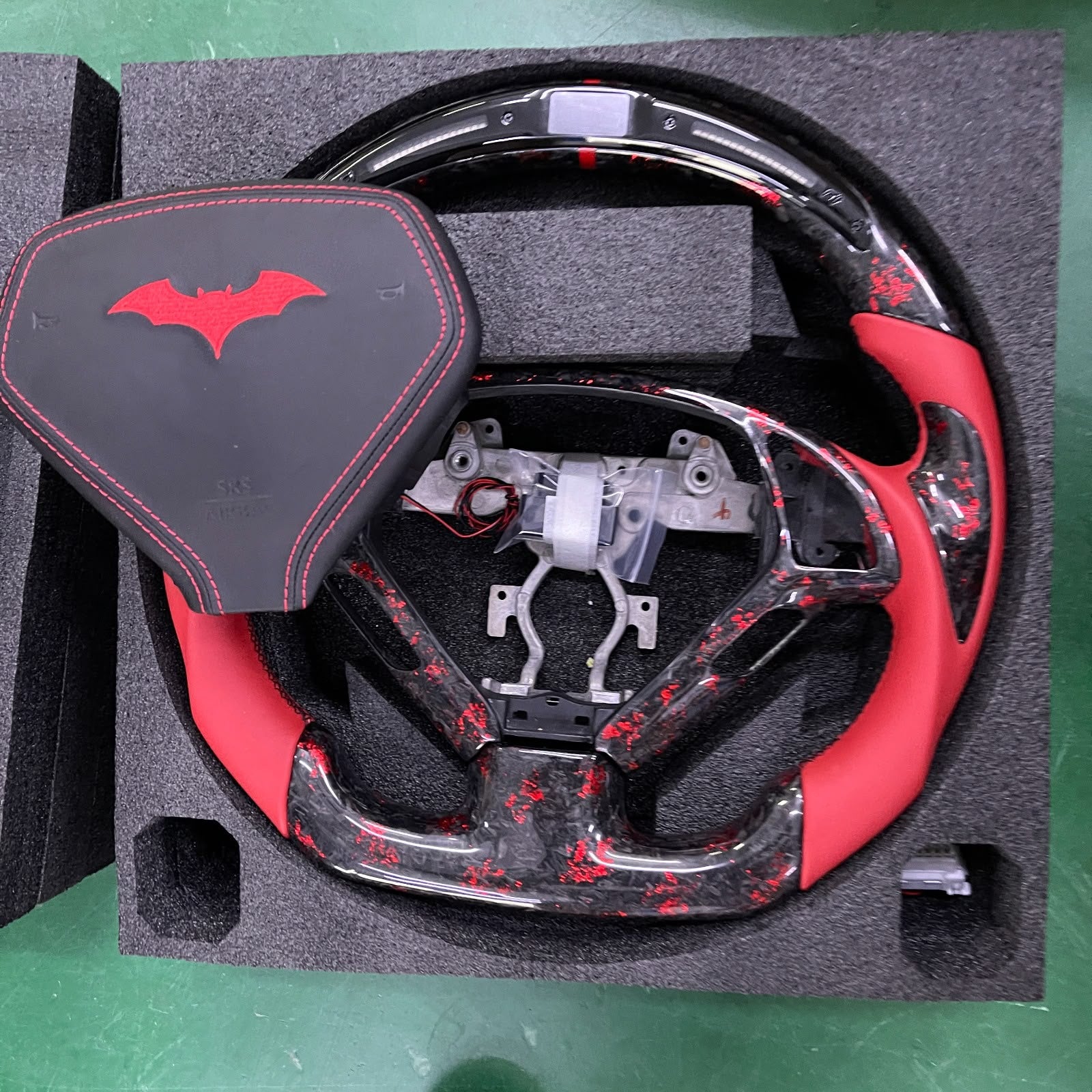G37 red flakes forged carbon fiber with batman embraided air bag