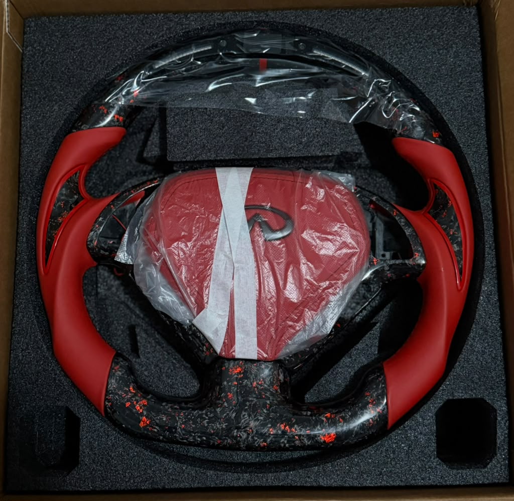 G37 red flakes forged carbon fiber with LED dsiplay on top & LED air bag logo